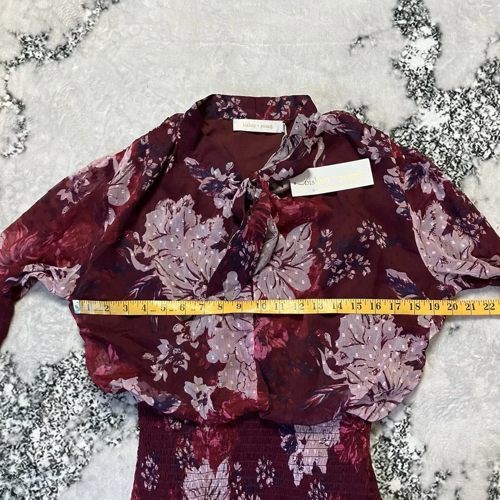 Bishop Young Dress Womens Size Medium‎ Burgundy Dahlia Floral Cameo Midi